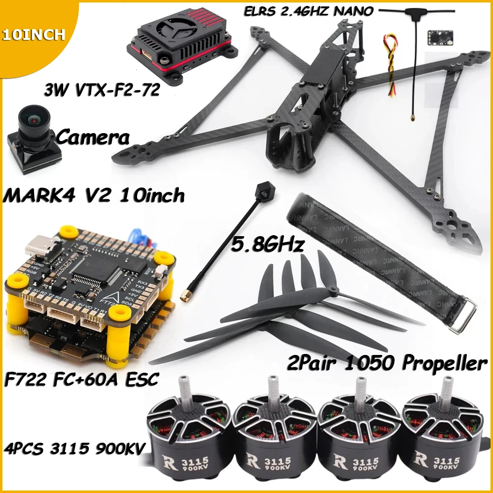 Mark4 V2 10inch 427mm RC FPV Racing Freestyle Drone Frame Kit F722 Flight Control 60A 4IN1 ESC 3115 900KV Motor 10inch RC Parts