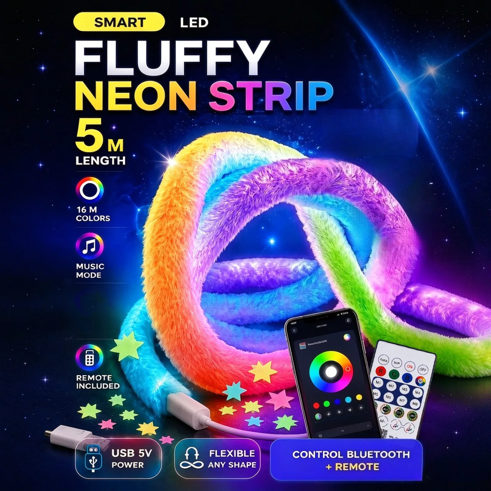 Pixel Round 360 Degree LED Neon Strip Light Reticulated 5V RGB IC Smart Addressable for Bedroom Living Room TV Party Home Decor