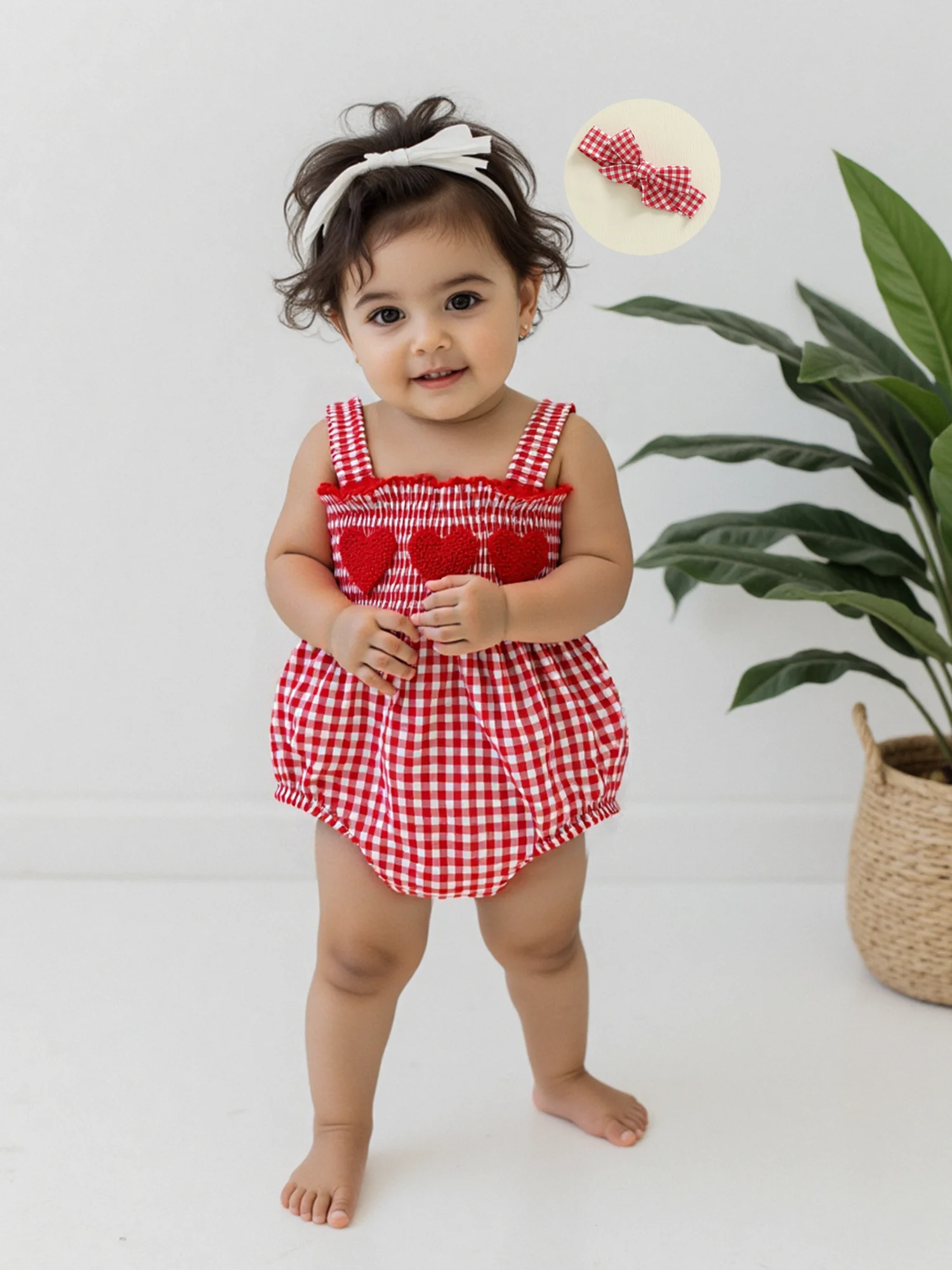 

Комбинезон без рукавов с принтом сердца для маленьких девочек и комплект с подходящей повязкой на голову для празднования Дня святого Валентина