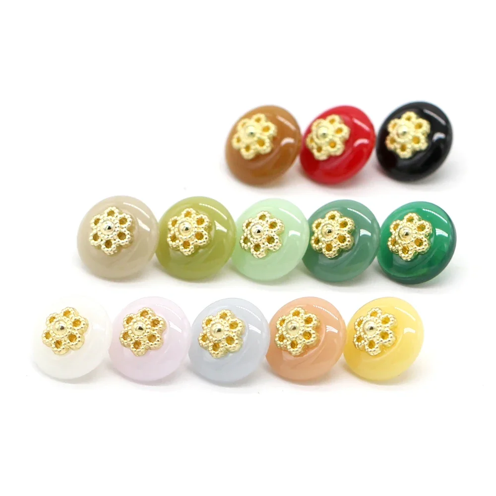 HENGC 11mm Round Color Gold Metal Pearl Buttons for Clothing Fashion Shirt Dress Blouse Handmade Decorations  Sewing Accessories