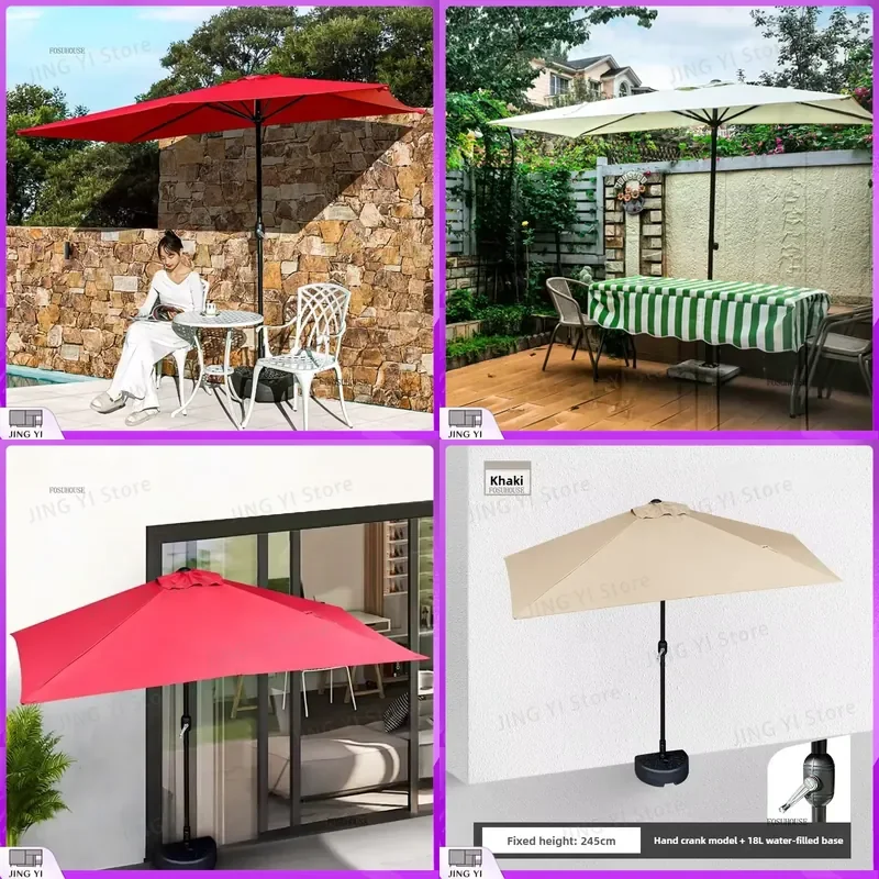 Outdoor Wall-Mounted Half Umbrella Patio Sun Shade Parasol for Balcony Garden Cafe Terrace Open Air Outdoor Living Space
