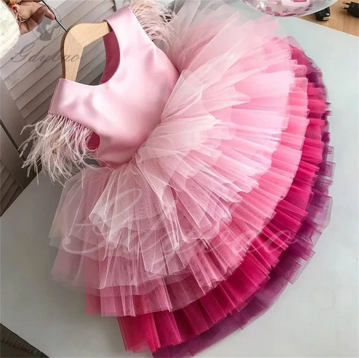 Flower Girl Dresses Baby Girl Princess Layered Tutu Dress Rainbow Infant Toddler Tulle Patchwork Vestido Evening Party Pageant B