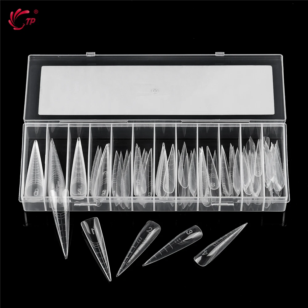 TP 70 Uds. Moldes de uñas reutilizables de doble forma de aguja larga, cubierta completa, forma superior de uñas para extensión, molde constructor, herramientas de manicura acrílica