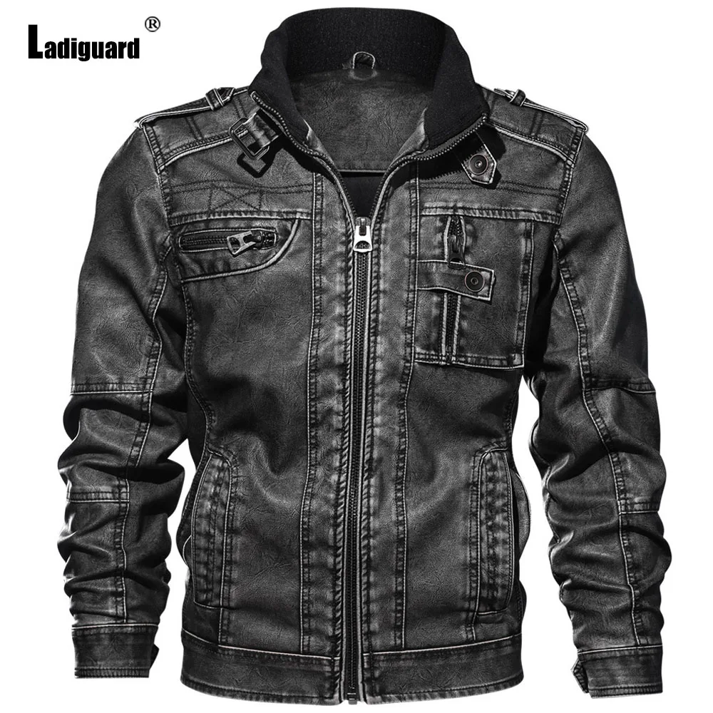 

Men's Pu Leather Jackets European Style 2024 Motorcycle Jacket Winter Warm Coats Men Fashion Multi Zipper Pocket Cargo Outerwear