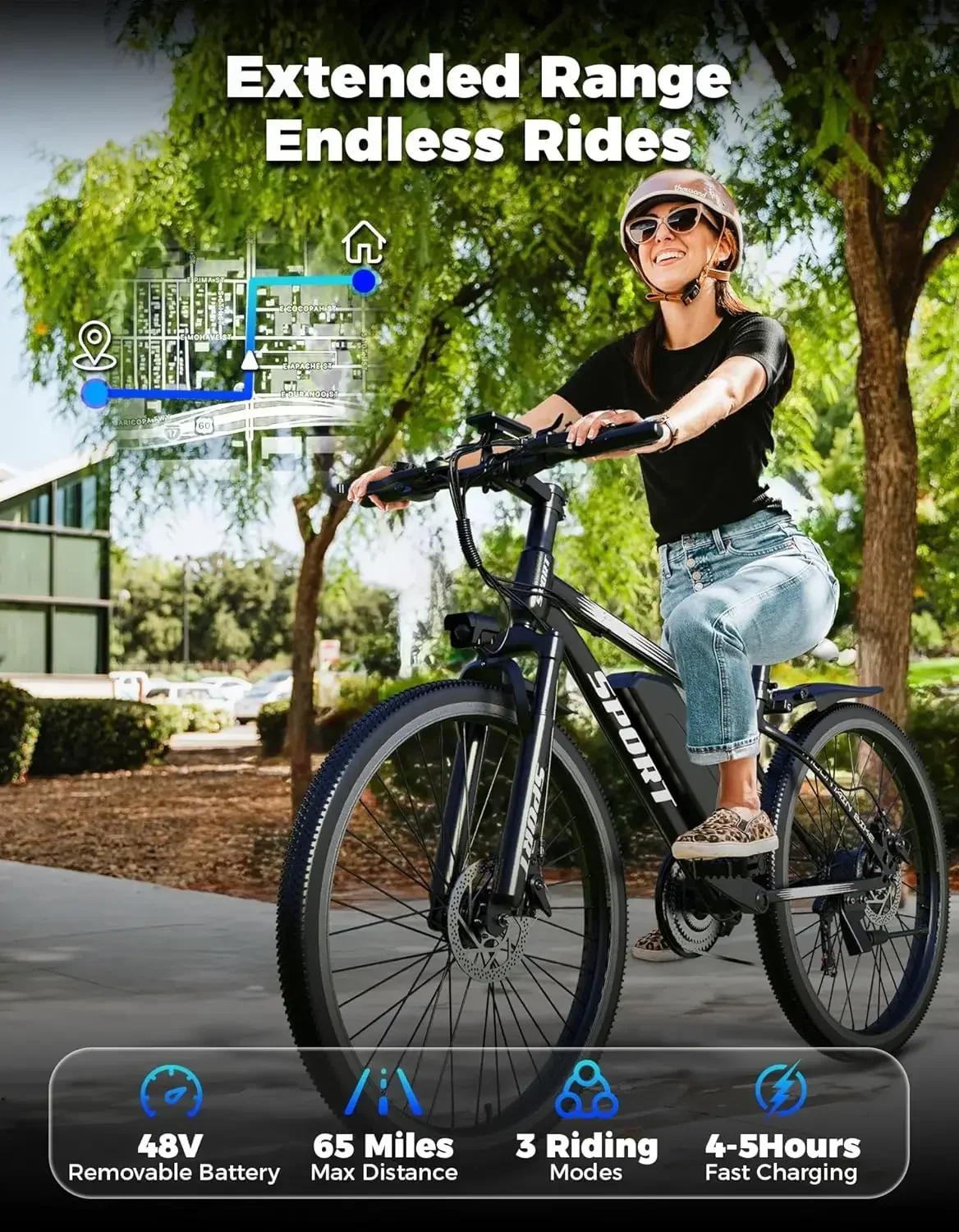 Electric Bike for Adults, 1500W Peak Mountain Ebike with 25 MPH, 65 Miles Range, 1-7 Speeds, 48V 10Ah Removable Battery 26