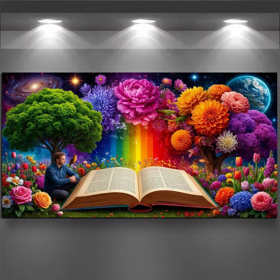 

Fantasy Sky Planet Book Trees Picture Large Size Diy Diamond Painting Scenery Full Drill Mosaic Embroidery Animals Wall Decor