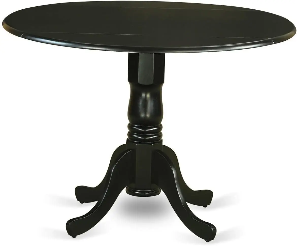 East West Furniture Dlbo5-Blk-W 5 Piece Dinette Set For 4 Includes A Round Dining Room Table With Dropleaf And 4 Kitchen Dining