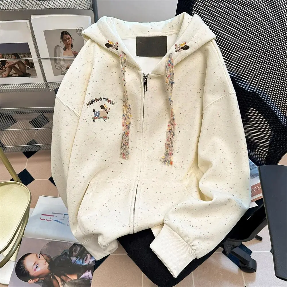 

Толстовки женские осенние милые студенческие вышивки милые собаки толстовка с капюшоном на молнии корейский стиль повседневная универсальная одежда