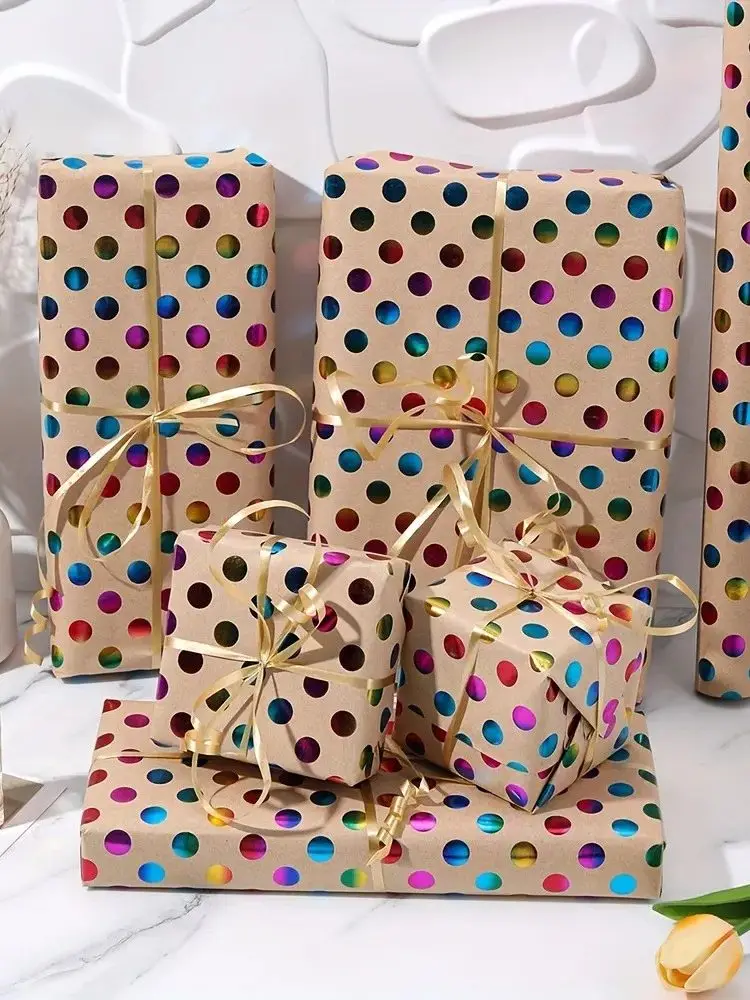 Kuhfell-Geschenkpapier mit Punktemuster - Bunte Punkte, 16,9x118 Zoll, Weihnachten, Geburtstag, Hochzeit, Hochzeitsgeschenke Festliches Paket – Detail 4