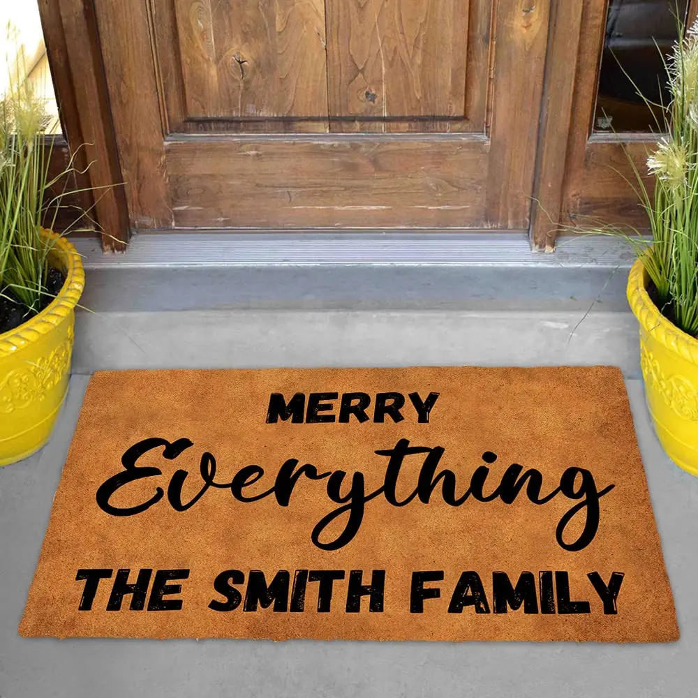 Merry Everything Rubber Doormat, Personalized, Customize, Outdoor, Indoor, Entrance Floor Mat, Funny Welcome Home Decorative Rug