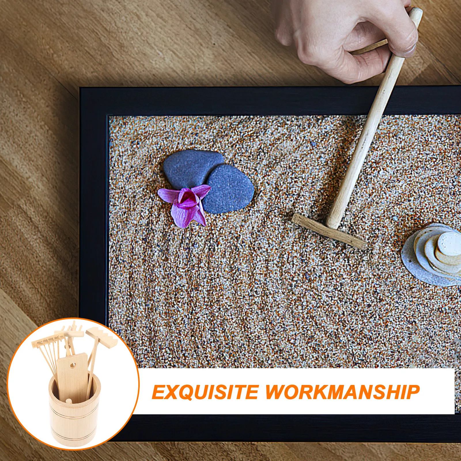 1Set Lightweight Wooden Mini Rake Set for Zen Sand Table Creative Pattern Design Relaxation Tool Tabletop Garden Accessory