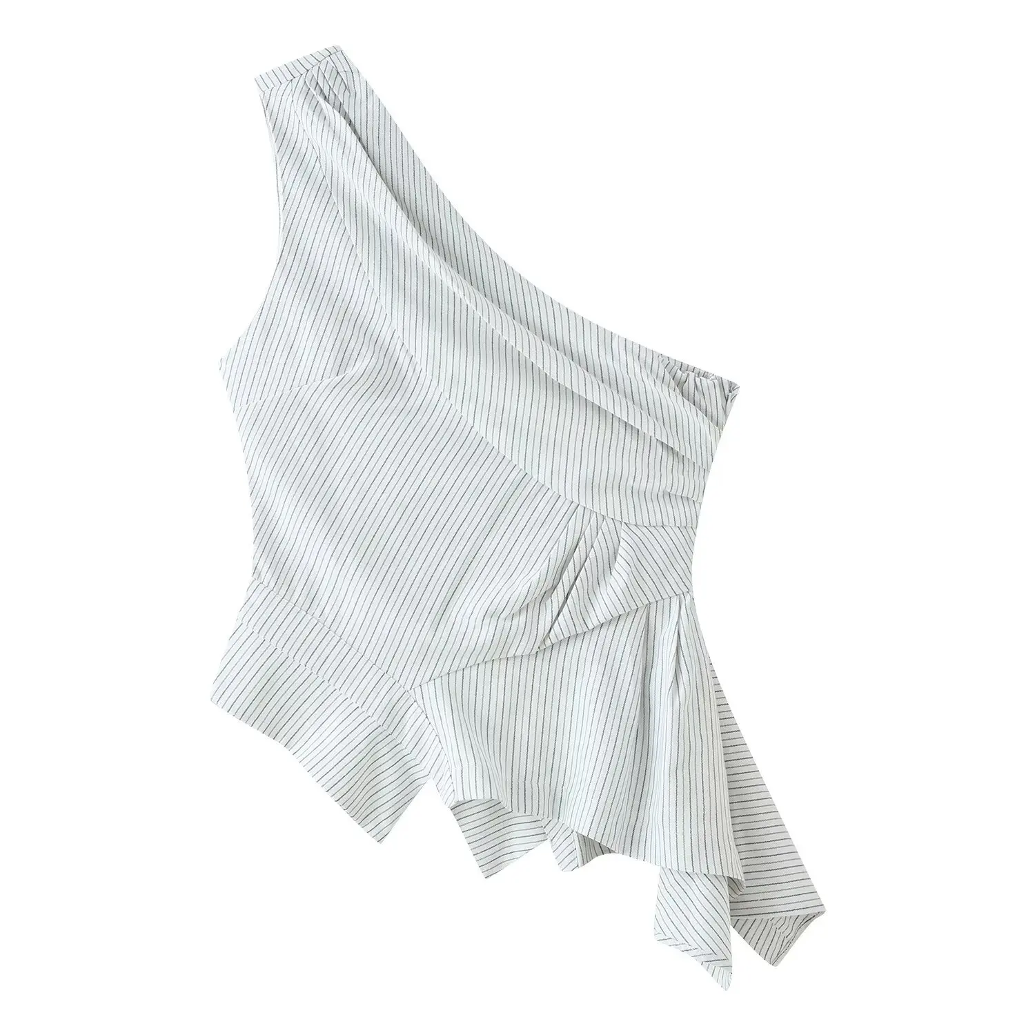 Willshela Women Fashion Striped Pleated Side Zipper Tank Tops Vintage Backless Asymmetrical Neck Female Chic Lady Tops