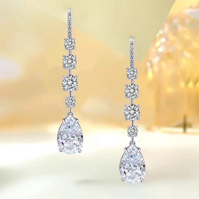 

Desire Fashionable and Luxury 925 Sterling Silver Droplet Earrings Inlaid with High Carbon Diamonds for Celebrity Style