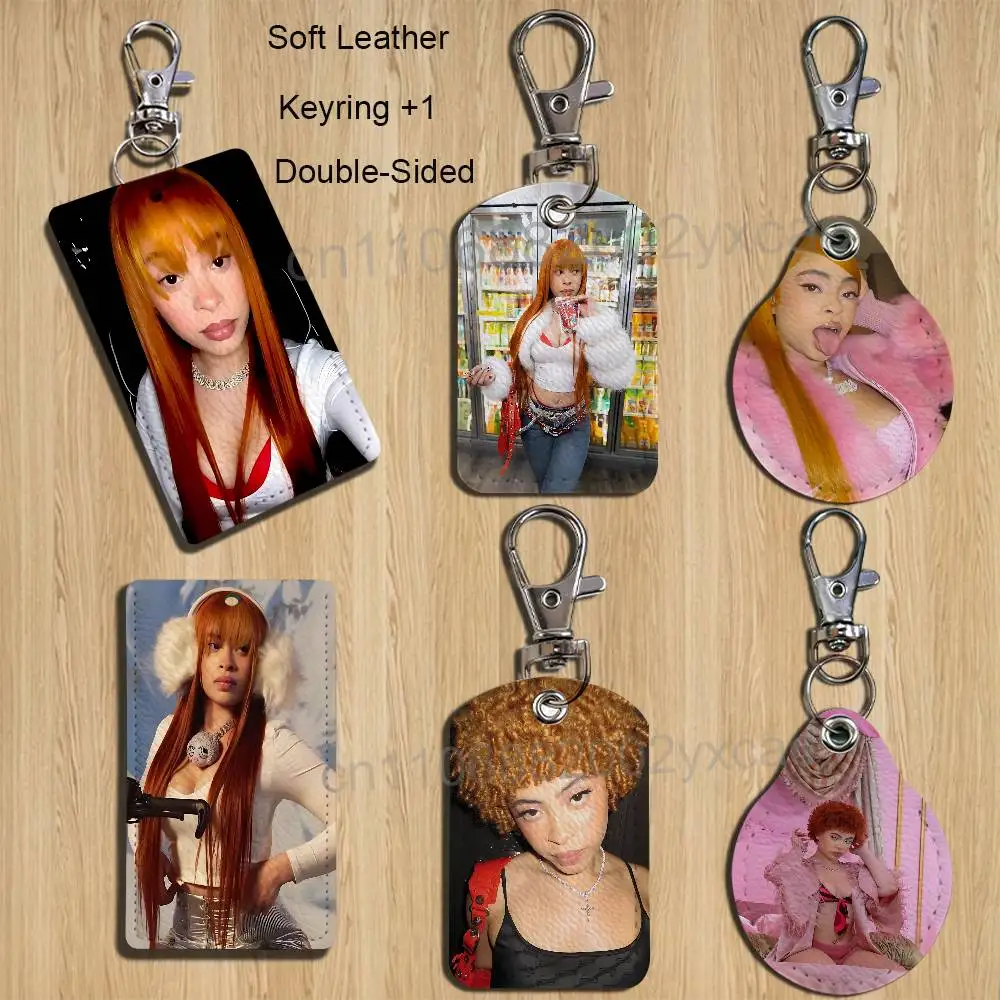 Princess Diana Singer Ice Spice Rectangle ID Card Case Keychain Access Card Bag Key Tag Ring Leather Card Holder Key Ring Access