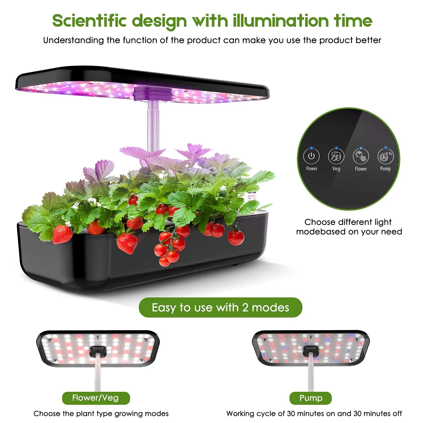 Sistema de cultivo hidropónico, Kit de jardín de hierbas para interiores, temporizador automático, luces LED de cultivo, bomba de agua inteligente