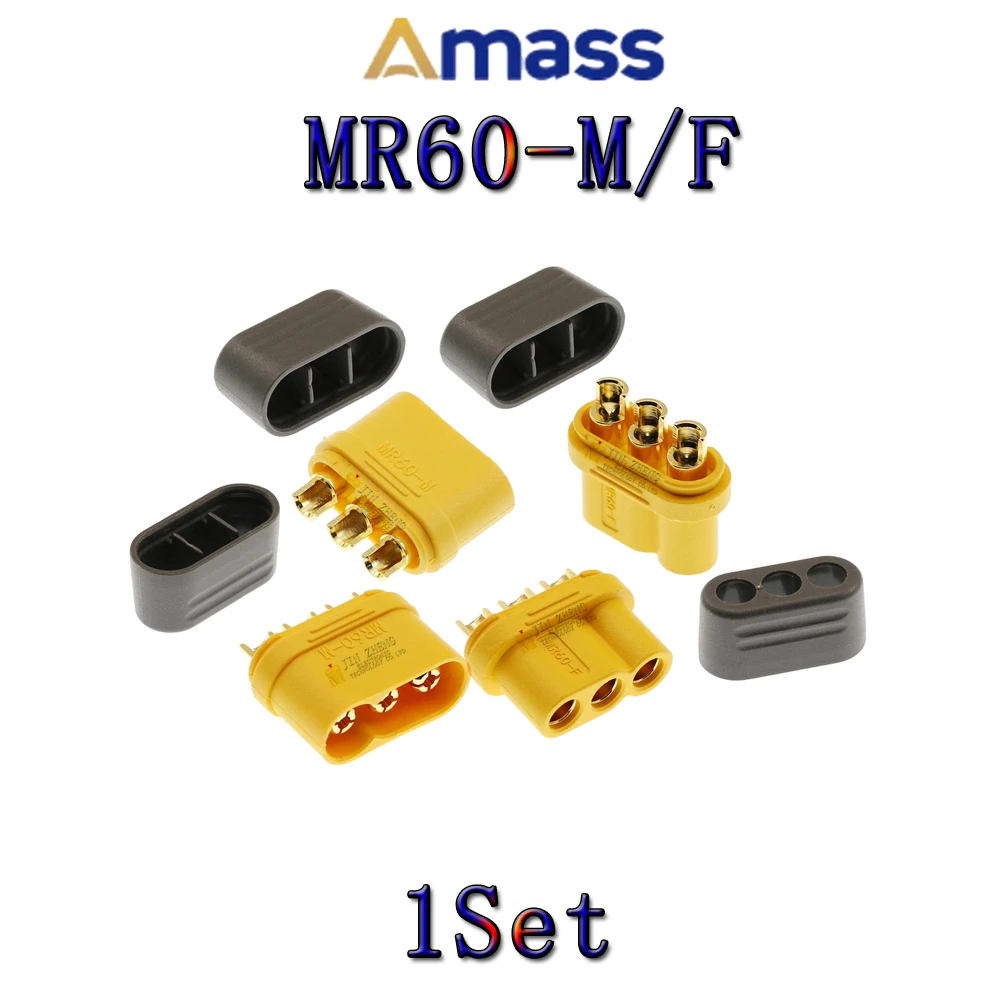 1pcs/LOT Amass MR60  MR60PB-F/M T model airplane Plug Battery Connector Set Male Female Gold Plated Banana Plug for RC Parts