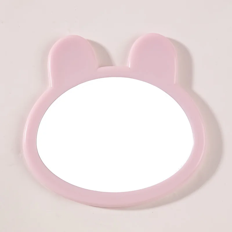 مرآة مكياج على شكل رأس أرنب مبتكرة لطيفة صغيرة محمولة باللون الوردي والأخضر والأبيض والأسود