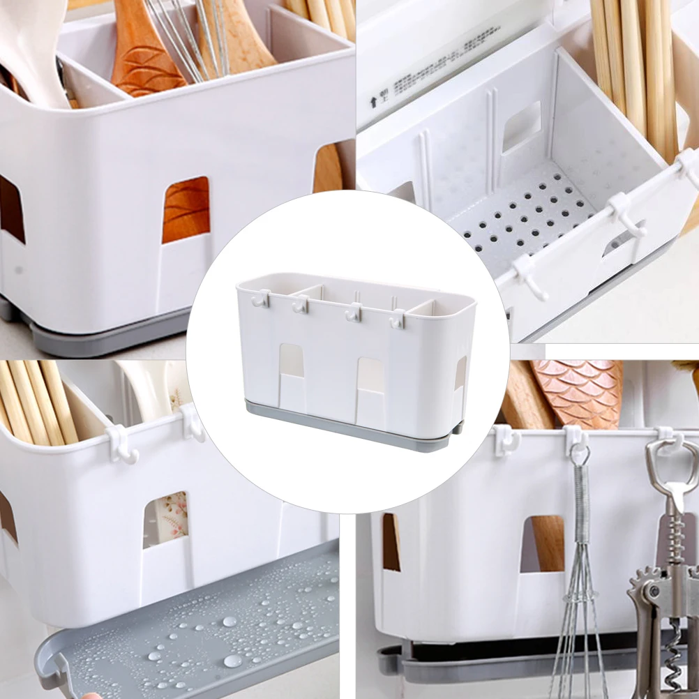 

Plastic Kitchen Rack Draining Chopsticks Cage Hanging Holder Storage Shelves Spoon Container Seamless Multi Functional