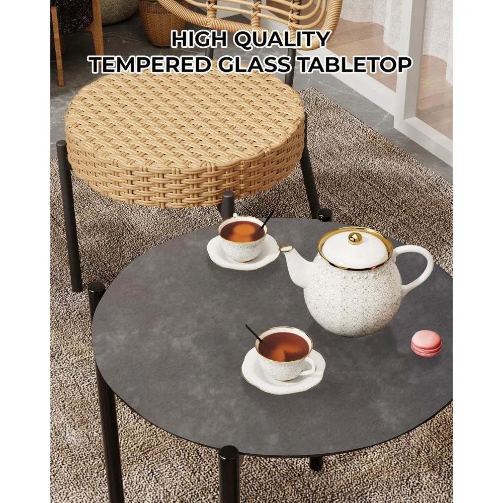 SPORTY&FIT Set da bistrot da patio da 3 pezzi, sedie da portico in vimini da esterno con tavolino da caffè, set da bistrot per conversazione in vimini per balcone