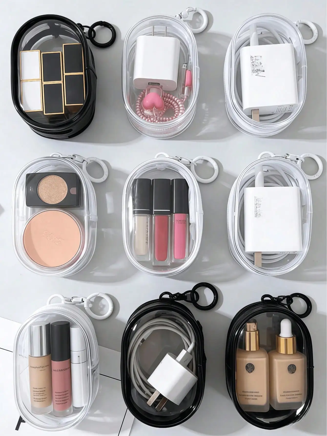 

1pc Portable Mini Transparent Zipper Storage Bag, Multi-Functional Clear Organizer Pouch For Earphones, Chargers, Jewelry, Keys, Travel Items, Cosmetics, Desk Storage, Waterproof, Random Zipper Style
