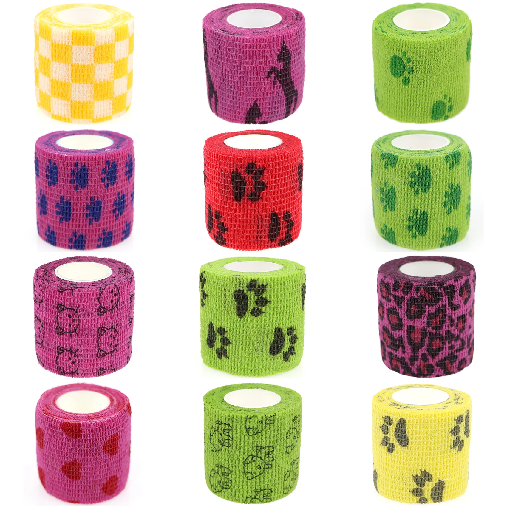 12 Rolls Vet Wrap Pets Cohesive Bandage Self-Adherent Bandage First Aid for Dogs Horses Birds Animals Sprains & Swelling