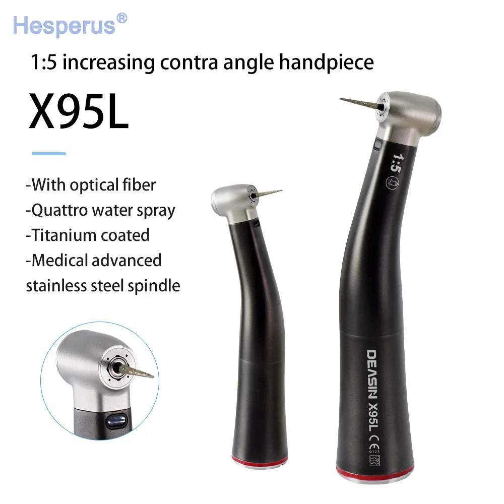 Den  tal Factory Equipment Increasing Red Ring X95L 1:5 With Light Contra Angle Handpiece Push Button For Universal E-type Motor