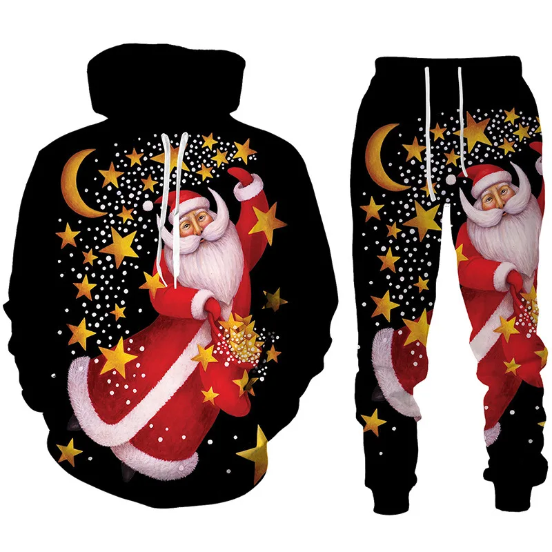 Christmas Santa Claus Autumn Winter 3D Print Boys Girls Tracksuit Set Casual Hoodie+Pants 2pcs Sets Fashion Unisex Clothing