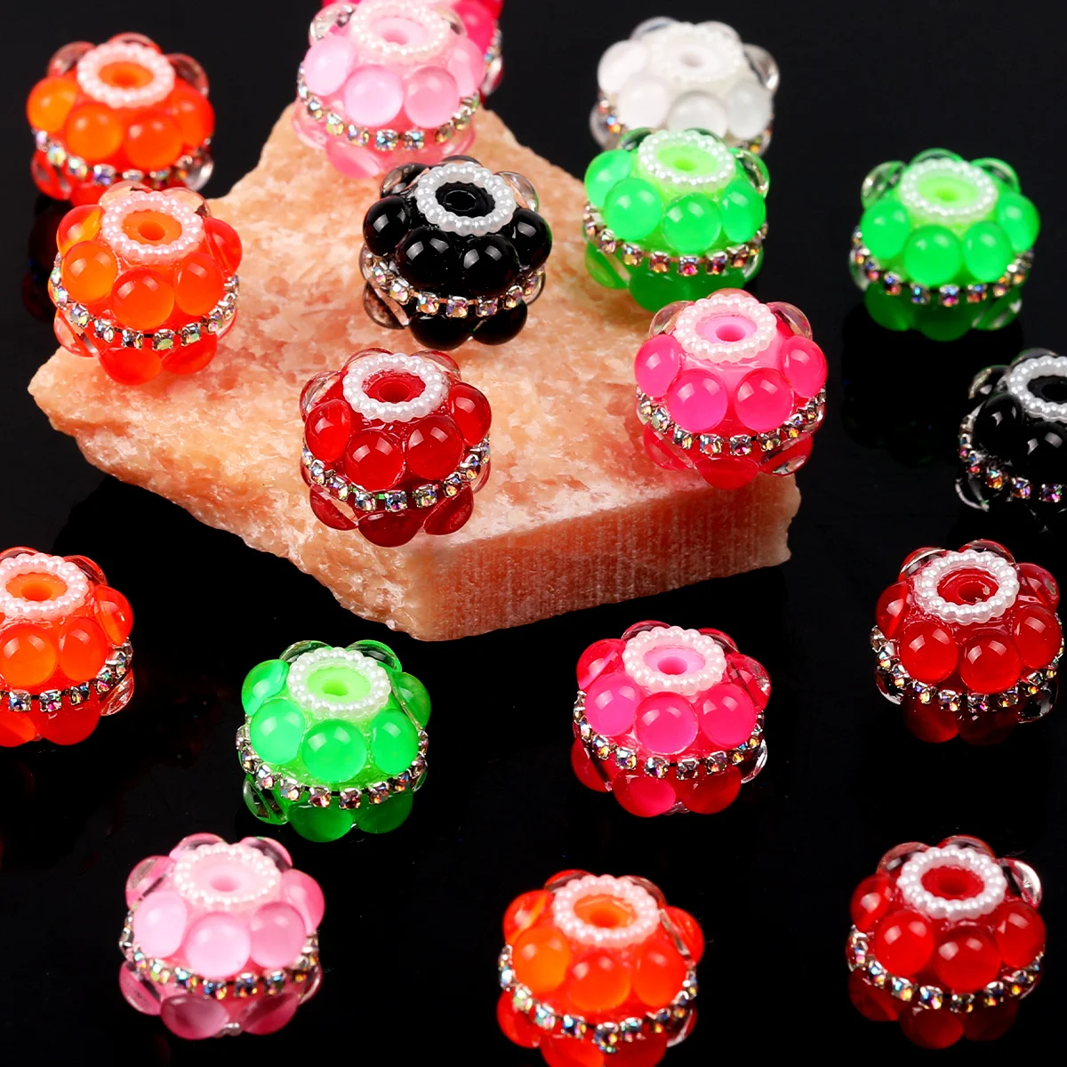 4/9pcs Random Color Flower Cluster Rhinestone Decor Acrylic Beads 16*18mm Loose Beads For DIY Bracelet Necklace Craft Making