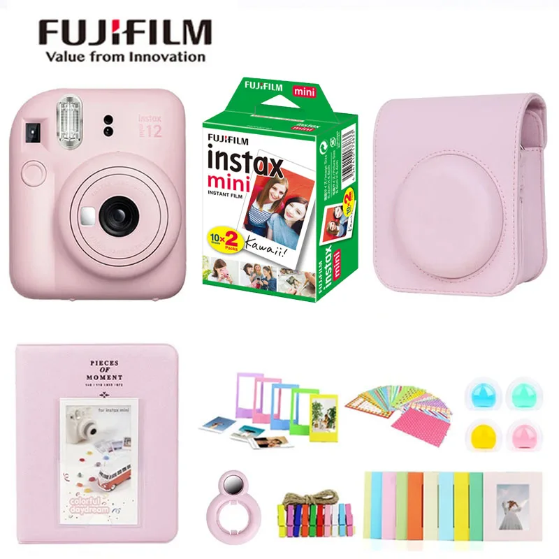 com saco de câmera conjunto fuji instax câmera fujifilm instax mini 12 câmera genuína vem com filme opcional papel fotográfico para presente