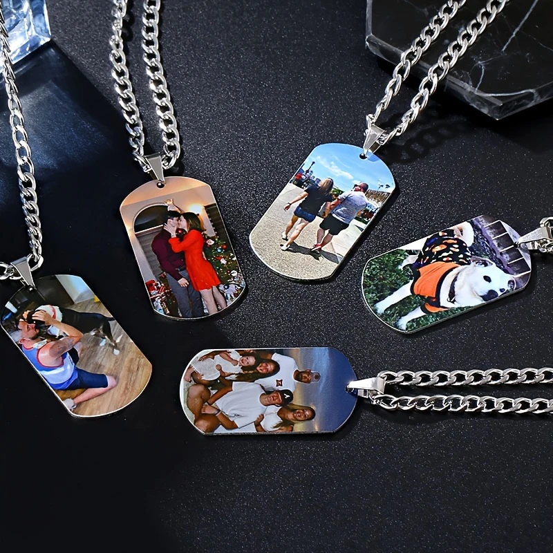 

Custom Personalized Carved Picture Necklace, Men Cuban Chain, Thick Chain Pendant, Surname Nameplate, Dog Tag, Collarbone Chain