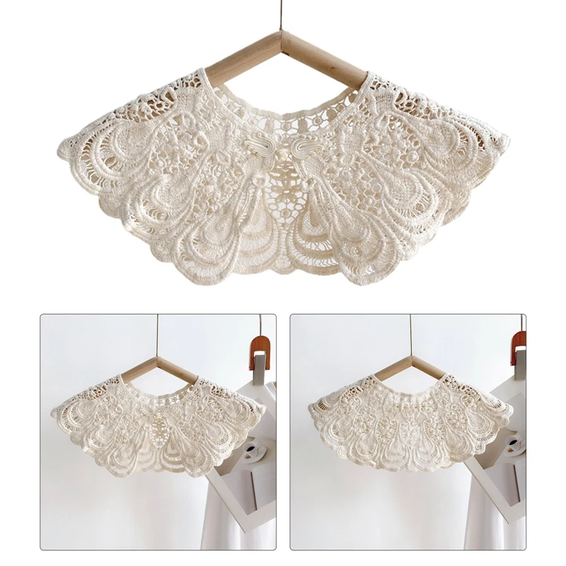 Vintage Women Hollow Lace Crochet Fake Collar Round Neck Knit Shawl Shirt False Detachable Collar Mesh Scarf Wrap Lolita Girls