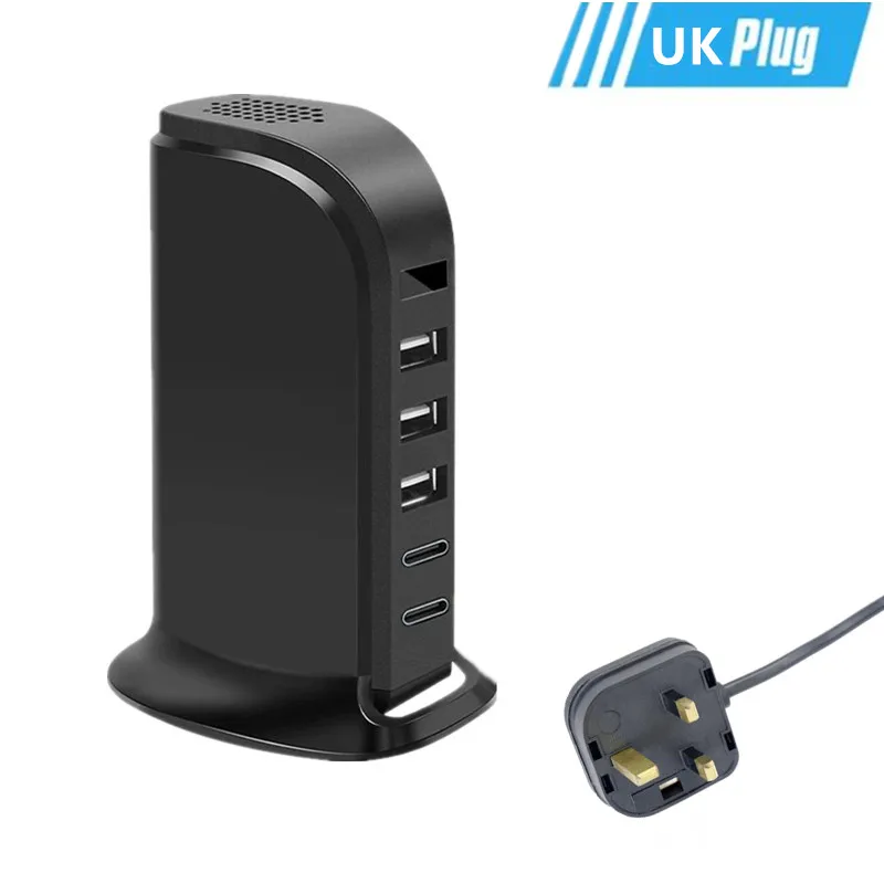 5-poorts USB desktop oplaadstation met WiFi beveiligingsmonitor, multi-apparaat powerhub, HD 1080P slimme thuiscamera & app-afstandsbediening