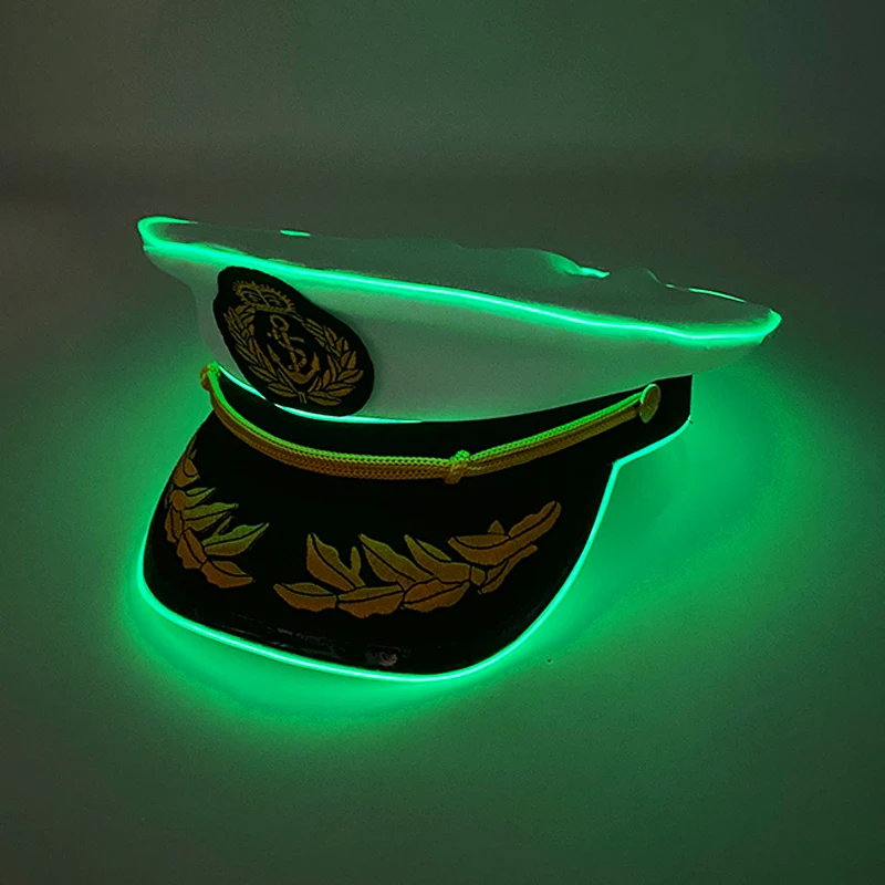 

Hot Light Up Navy Hat LED Glowing Captain Cap For Men Women Masquerade Neon Sailors Hat Bar Club Cosplay Costume