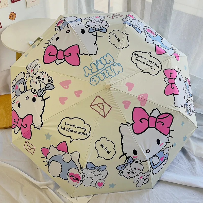 

Sanrio Kawaii Hello Kitty Girls Umbrella Sweet Cute Cartoon Anime Sunshade Umbrella Sun Protection Uv Folding Toy Gift for Kids