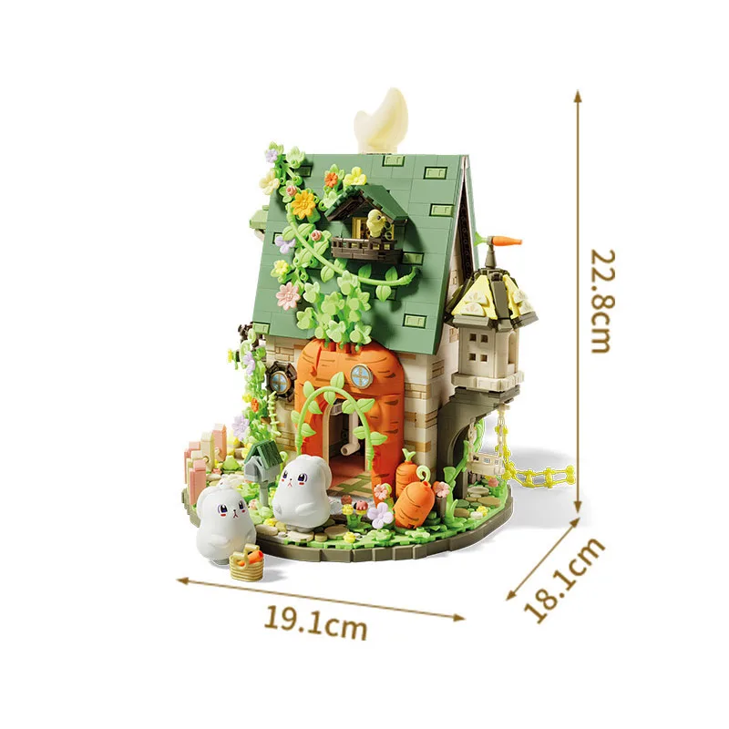 MOC Sprookje Cartoon Bloem Konijn Huis Bouwsteen Set Miniatuur Bos Boom Hut Speelgoed Decor Meisje Verjaardag Jubileumcadeau