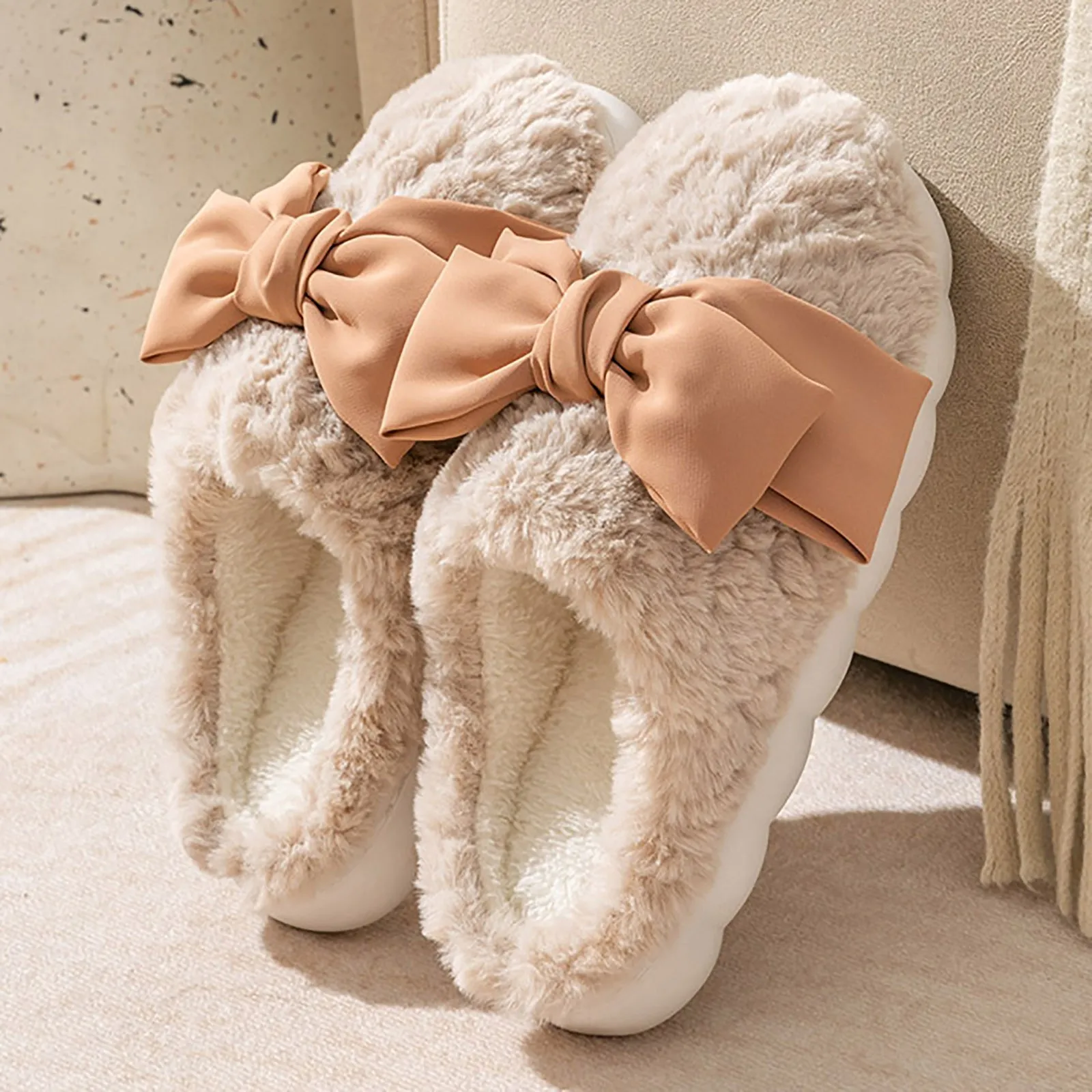 Women Slippers Cute Home Non Slip Cotton Slippers Indoor Slides Warm Comfort Flat Fur House Slippers Bedroom Funny Floor Shoes