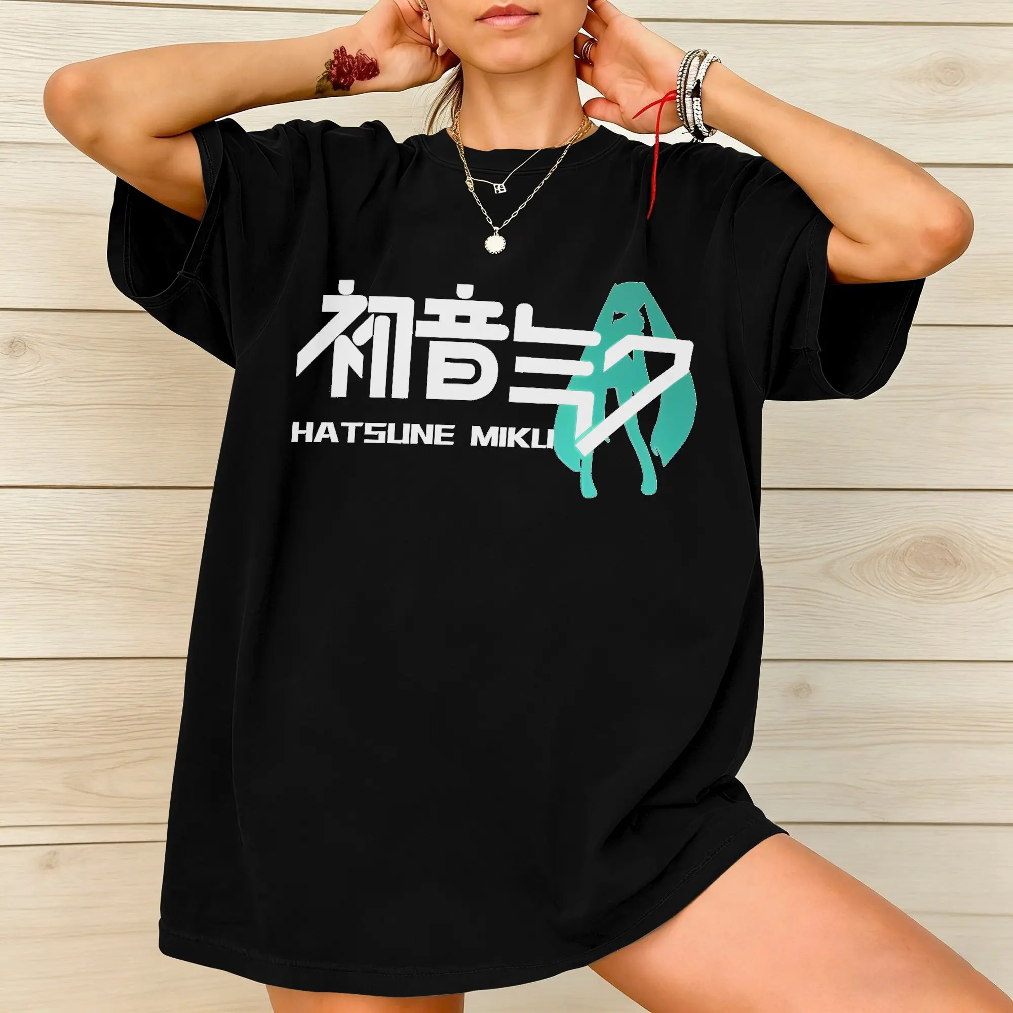 Miku Virtual Idol Japanese Anime Fans Washed T Shirt Streetwear T-Shirts H-HATSUNE MIKU Tees for Women Cotton Harajuku Summer