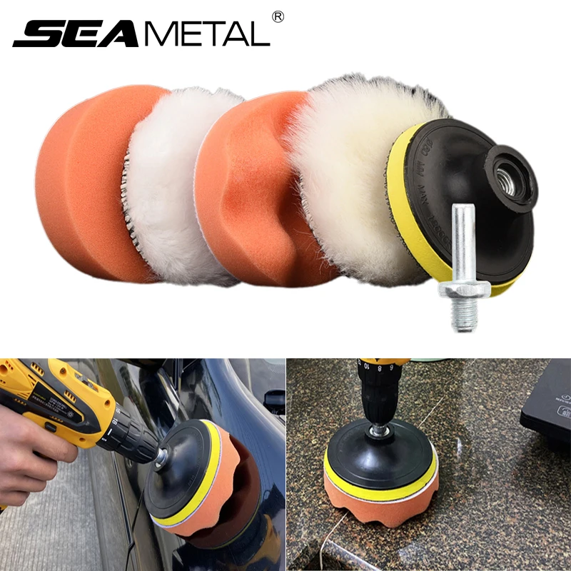 SEAMETAL 6Pcs Car Polishing Disc Sponge Pads Kit Auto Detailing Waxing Polish Machine Buffering Sponge Remove Scratches Wax Pads