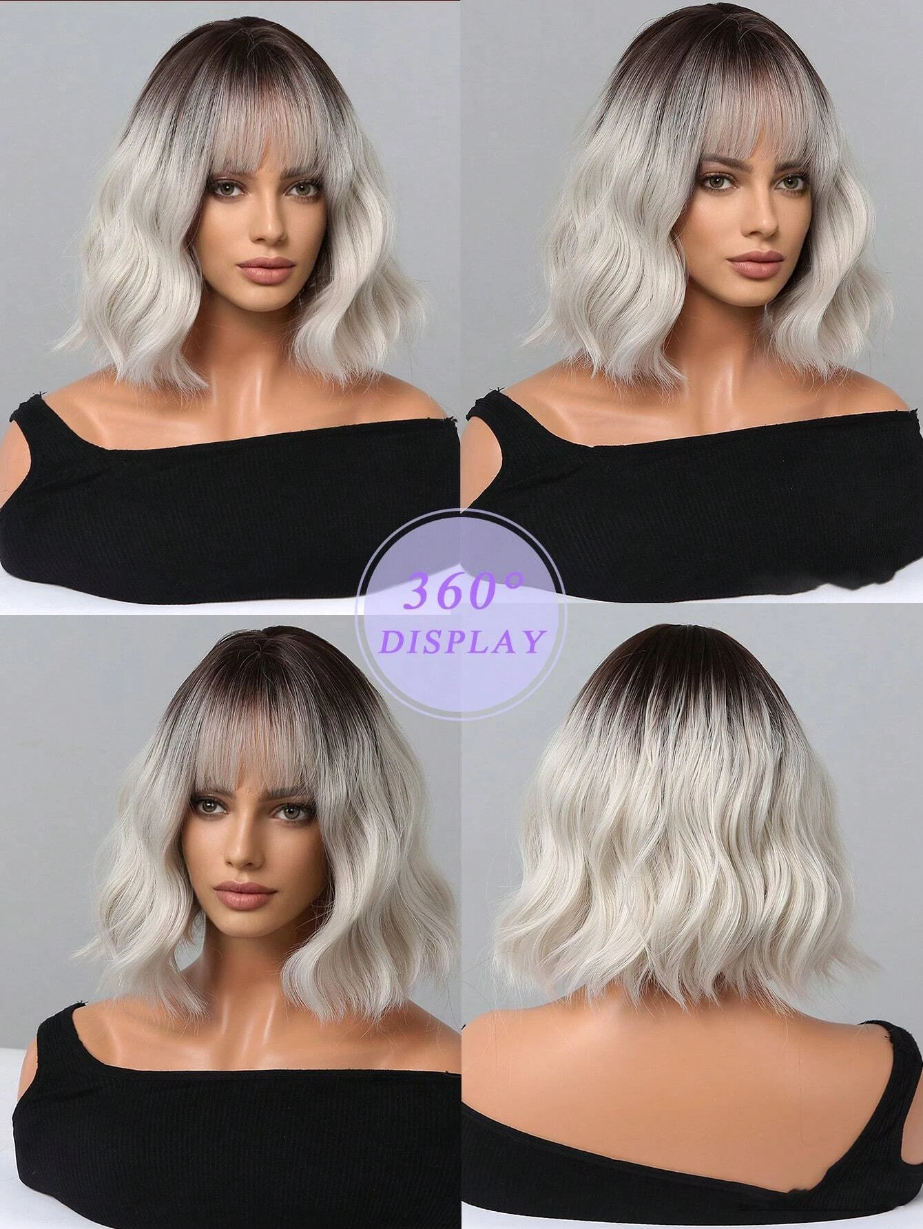 Ombre blond brązowy syntetyczne krótkie falisty peruki z grzywką platynowy Bob Cosplay Halloween Lolita peruki dla kobiet odporne na ciepło