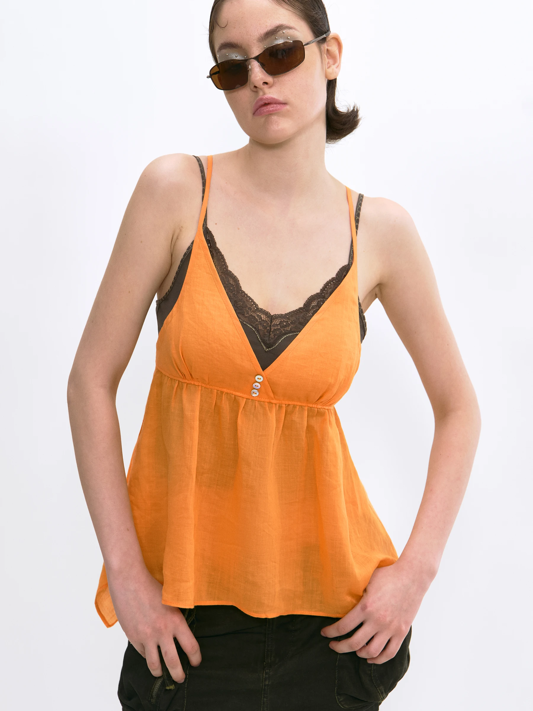 VERMO Summer Bright Color Linen Halter Top Cool Refreshing Can Be Worn over Or Single V-Neck Loose Fit Outerwear for Women