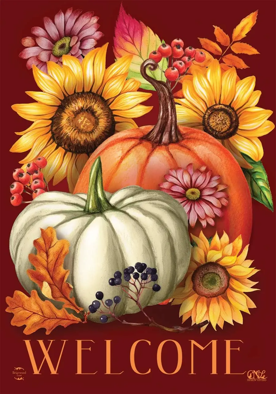 Fall Beauty Floral Garden Flag Welcome Autumn Pumpkins 12.5