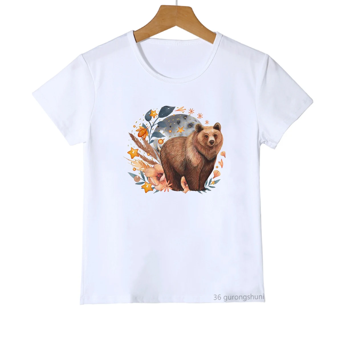 

Heat Transfer Watercolor Vintage Bear Racoon Forest Mouse Animal Print Kids T-Shirt Summer Fashion Boys Girls Unisex Clothes