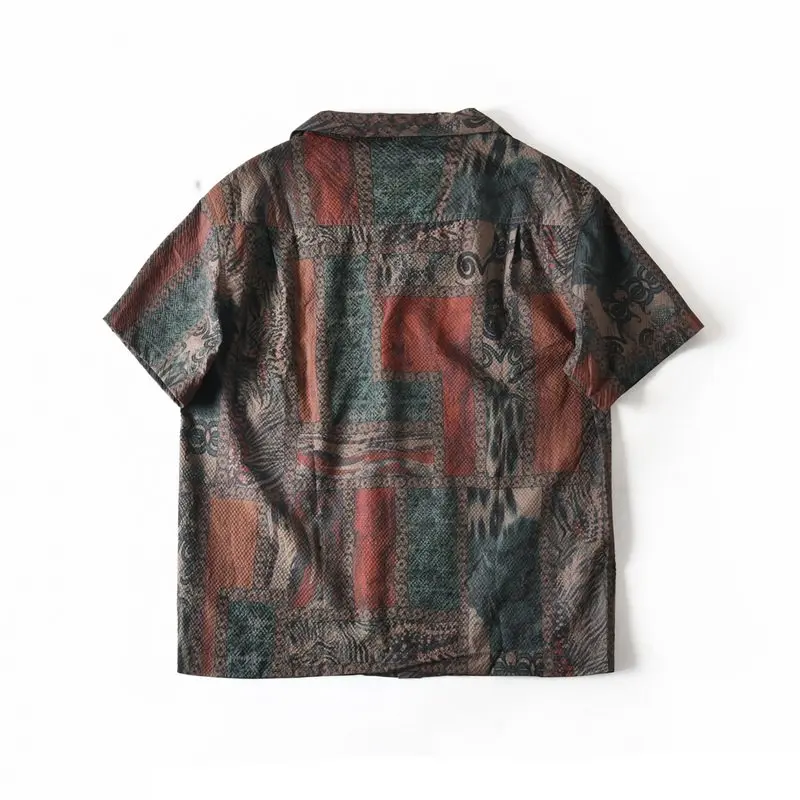 New Arrival Men's American Style Hawaiian Camp Collar Printed Short Sleeve Summer Loose Fit Casual Seersucker Floral Shirt