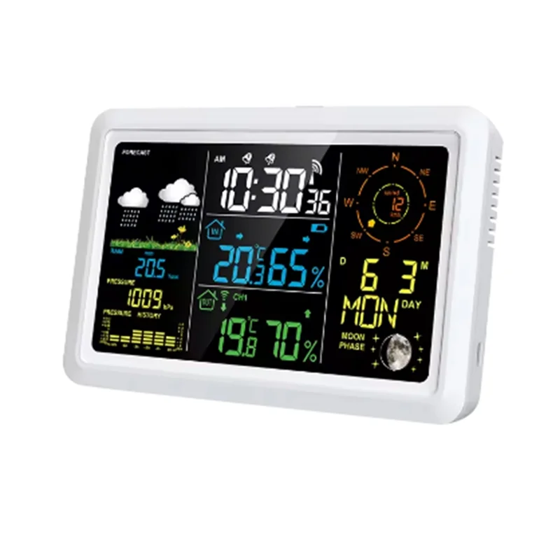 

GTBL Weather Station With Outdoor Sensor VA LCD Screen Weather Station Wind Speed And Direction Moon Phase EU PLUG