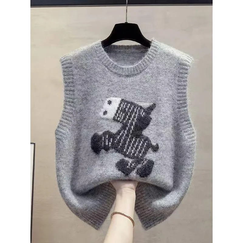 

Женская одежда, элегантные жаккардовые вязаные пуловеры Xiaoma, осень-зима, новый универсальный жилет без рукавов с круглым вырезом, женские милые свитера