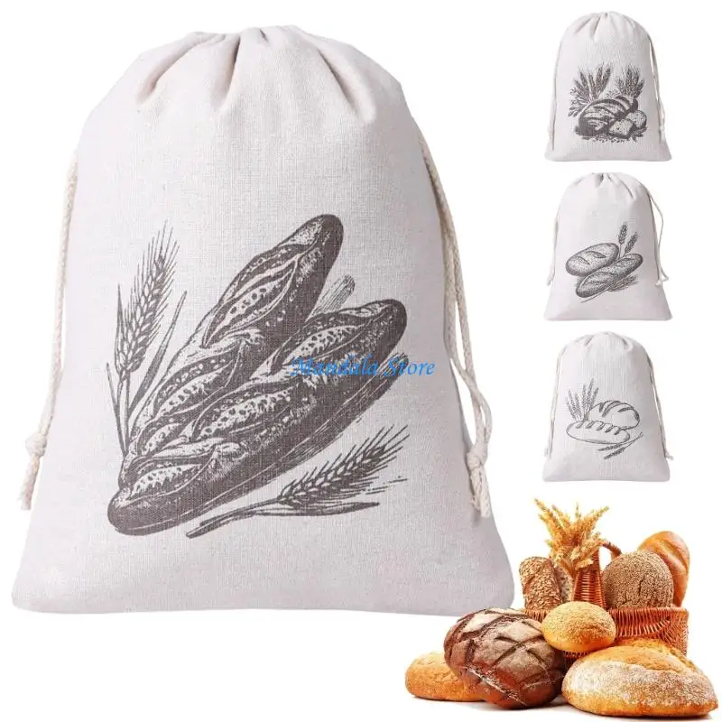 

U2JC Reusable Bread Bag Cotton TPU Lining Multiuse Drawstring Closures Keep Baguettes Buns Freshing Kitchen Accessories