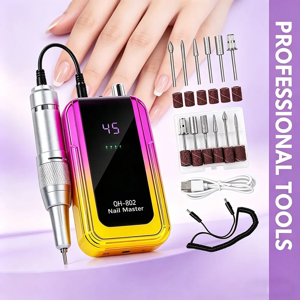 

Hot Laser Gradient Color Nail Drill 45000RPM Rechargeable Low Noise Electric Manicure Sander Polish Remover