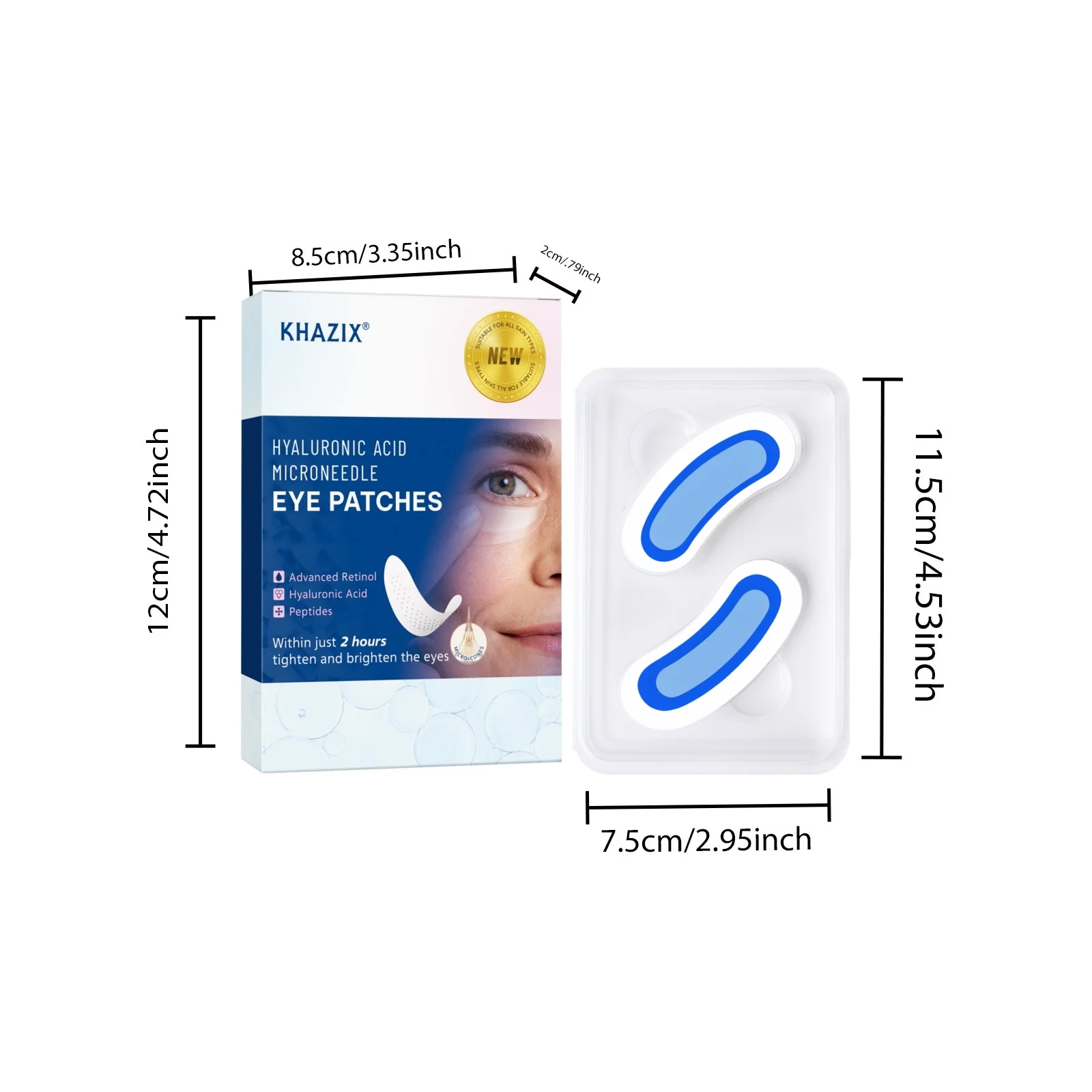 Retinol Microneedle Eye Patches with Hyaluronic Acid & Firming Peptides,for Forehead, Eye Area, Crow's Feet & Smile Lines,1Pair.