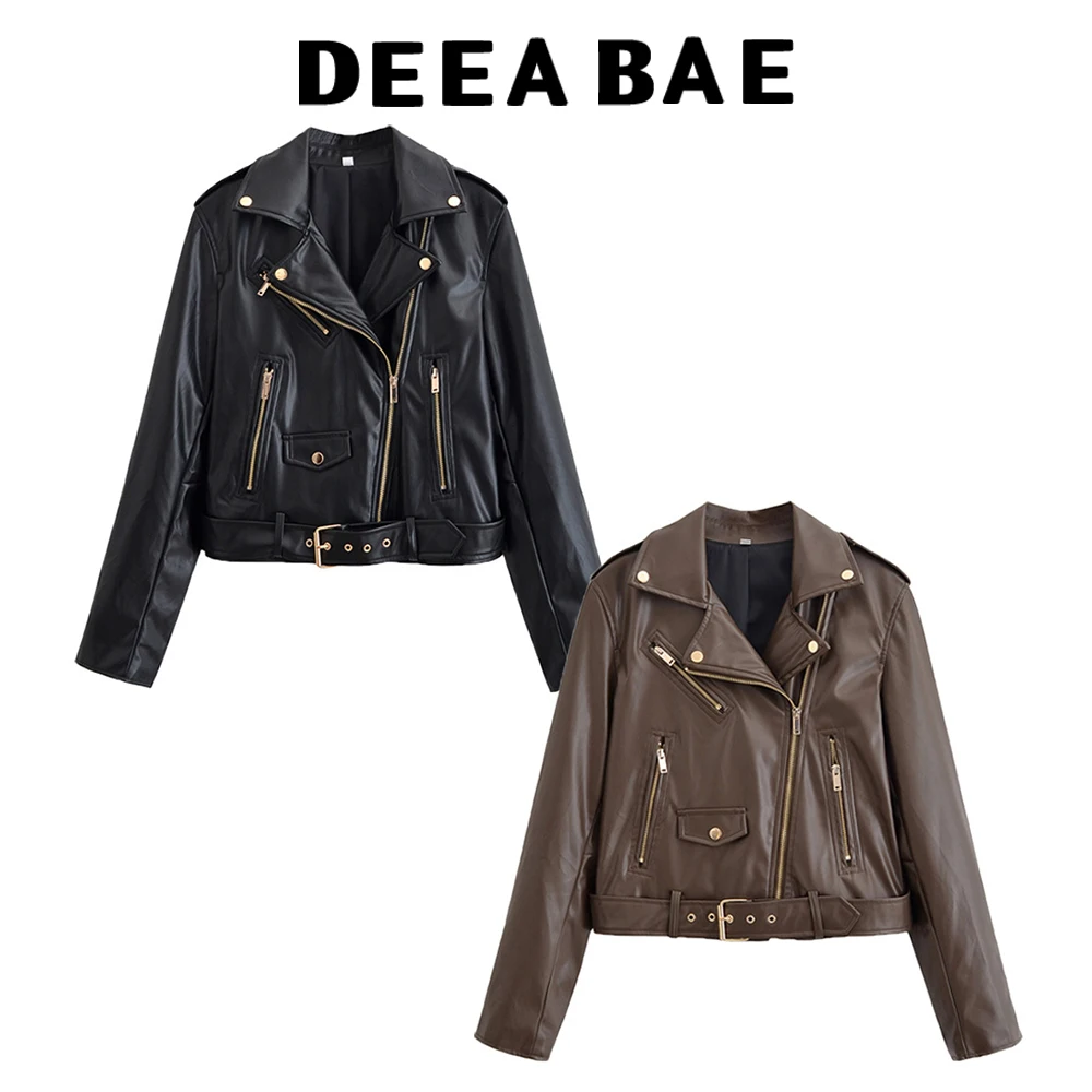 

DEEABAE новая модная кожаная куртка с воротником на молнии из искусственной кожи в мотоциклетном стиле, женская универсальная повседневная куртка, куртка