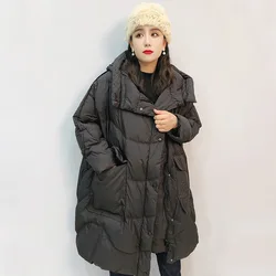 2024 New Woman Winter Coats 90% White Duck Long Down Jackets  Thick Warm Loose Puffer Coat Female Oversize  Casual Hooded Parka